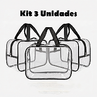 Kit 3 Bolsa Necessaire Transparente Feminina Organizadora - Preto