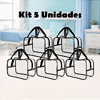 Kit 5 Bolsa Necessaire Transparente Feminina Organizadora - Preto