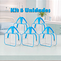 Kit 5 Bolsa Necessaire Transparente Feminina Organizadora - Azul BB