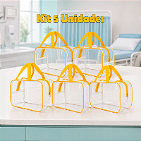 Kit 5 Bolsa Necessaire Transparente Feminina Organizadora - Amarela