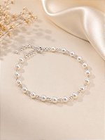 Pulseira de Pérolas Feminina Prateada Delicada Elegante Ajustável