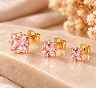 Brinco Trio Pedra Quadrada Com 4 Garras (4/5/6mm)-D2 Rosa Claro
