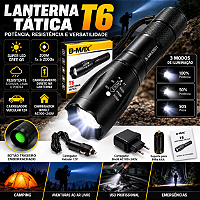 Lanterna Tática T6 Recarregável com Zoom B-Max 8501