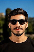 Óculos de Sol Retangular Polarizado Premium Espanha - Preto - Acetato