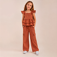 Conjunto Infantil Menina Blusa com Babados e Calça Cargo