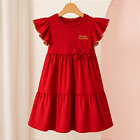 Vestido Infantil Menina Vermelho com Babados e Laço na Cintura