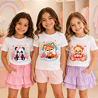Camiseta Juvenil Feminina Nena com Estampas de Panda, Urso e Raposa