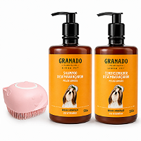 Kit Granado Pet Shampoo e Condicionador Desembaraçador Pelos Longos com Escova Silicone