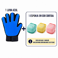 Kit Banho Pet com Luva Tira Pelos + Esponja com Dispenser