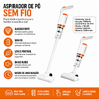 Aspirador de Pó Vertical 2 em 1 Sem Fio