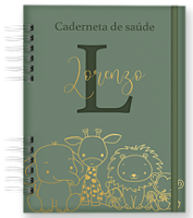 Caderneta de Vacina Sarafi verde com dourado Personalizada