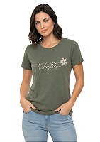 T-Shirt Baby Look Feminina Estanciero Flores Strass