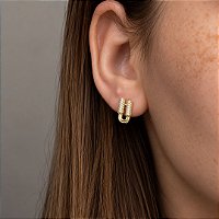 Brinco Duo Glam Semijoia Dourado com Zircônias
