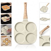 Frigideira Antiaderente com 4 Divisórias para Ovos e Hambúrguer