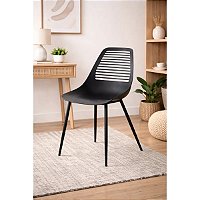 Cadeira Camila para Jantar com Design Contemporâneo e Pernas em Metal com Efeito Madeira (Preta)