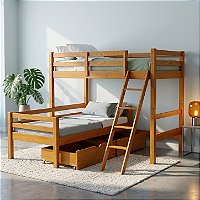 Cama Beliche L Solteiro Madeira Macica 2 Gavetoes