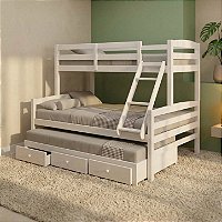 Cama Treliche Casal Solteiro Madeira Maciça 3 Gavetas