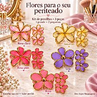 Kit 3 Presilhas de Cabelo Flor com Detalhes Dourados — 1 Grande e 2 Pequenas