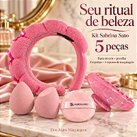 Kit Maquiagem Sabrina Sato 5 Peças com Tiara Nuvem Presilha 2 Esponjas e Espuma