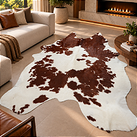 Tapete de couro Bovino 2,10x2,55 Marrom e Branco GG -Nobre couros