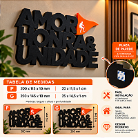 enfeite de parede com dupla face AMOR HONRA & UNIDADE preto com laranja