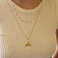 Colar Rabo de Sereia com Pérola de agua doce - Banhado a Ouro 18k