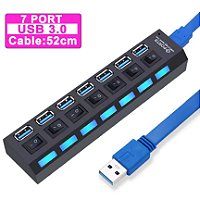 Hub USB 3.0 Expansor múltiplo com interruptor PA PC 7 Portas