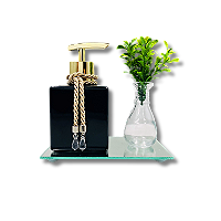 Mini Kit Lavabo Saboneteira Cubo Preto 3 peças - Dourado