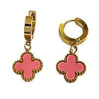 Brinco de Aço Cirúrgico Dourado Argolinha Trevo Cleef Rosê