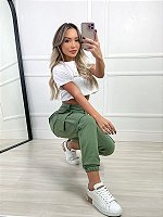 Calça cargo feminina courino verde - Madame Ninna - loja online de  confeccções femininas