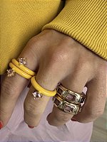 Anel Dourado Pedras Coloridas