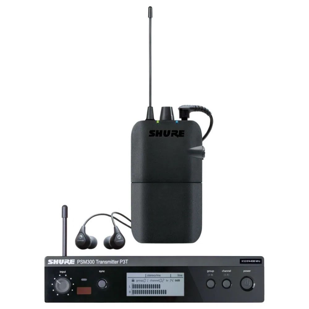 Sistema de monitoramento pessoal com dois fones e receptor PSM-300 -  P3TBRR112GR-K12 - Shure - Toda Música Instrumentos Musicais