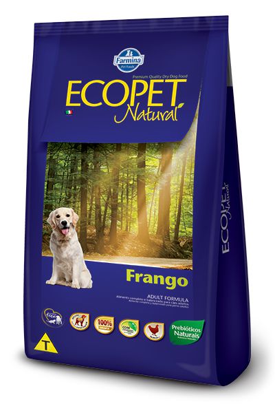 Racao Seca Ecopet Natural Caes Adultos sabor Frango Pet Here