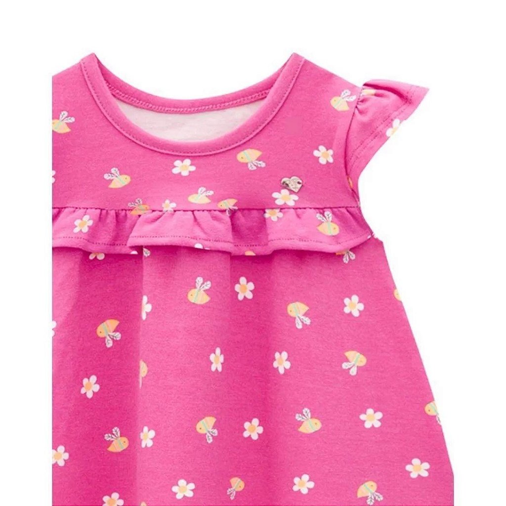 Vestido Bebê Menina Babados Flores Rosa TMX Kids