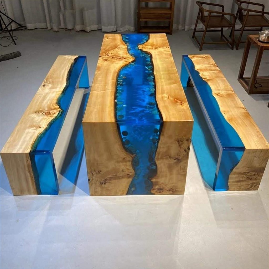 Mesa Resinada Modelo Azul Ocean (P/ 8 LUGARES) - Mesas de Jantar Resinadas