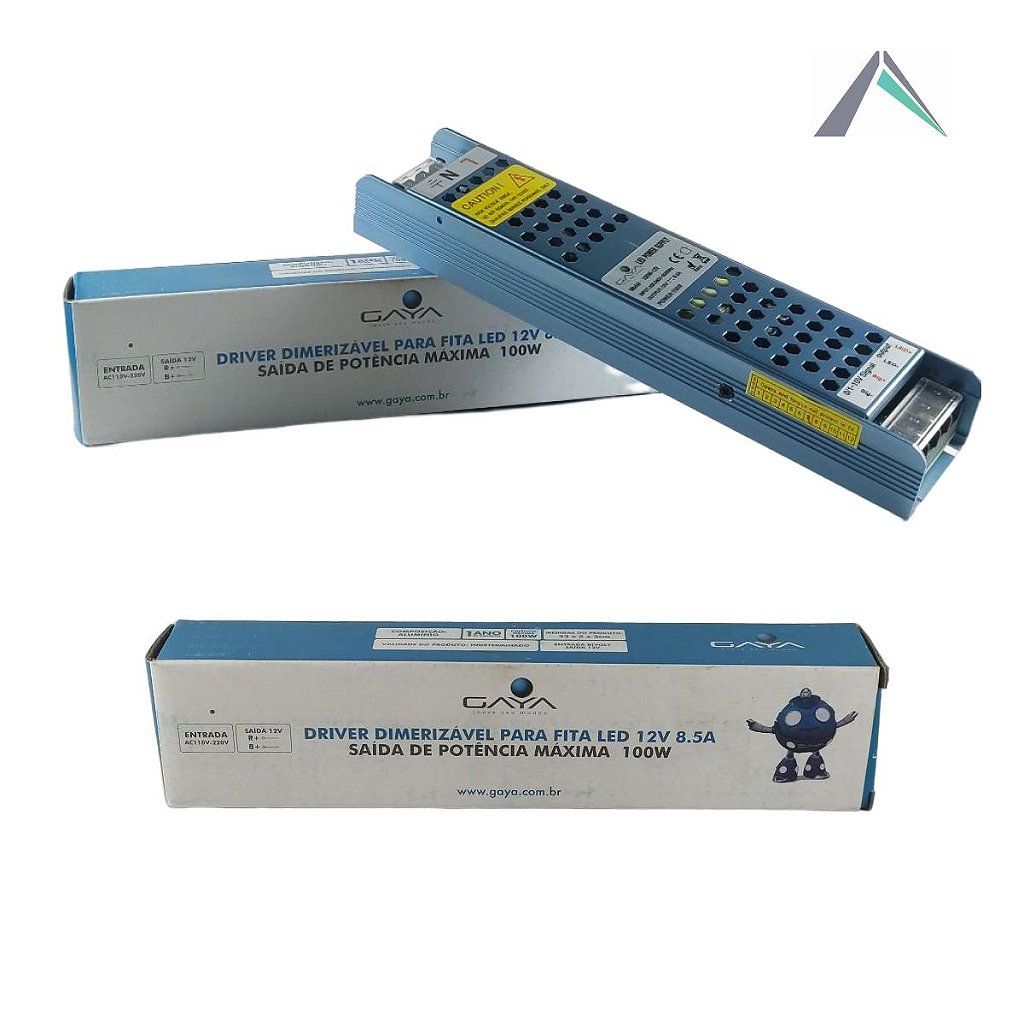 Aplicação Fonte Driver Dimerizável 100W Gaya em fita LED 12V