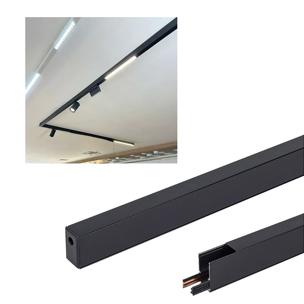 Trilho Magnético Gaya Linha MAG 1m 48V - perfil sobrepor e embutir