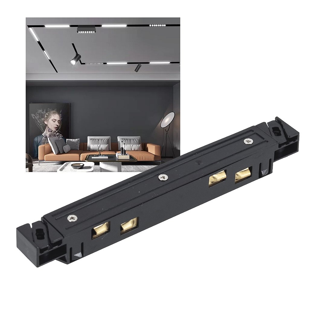 Conector reto para trilho magnético Linha MAG Gaya - conexão alinhada entre perfis