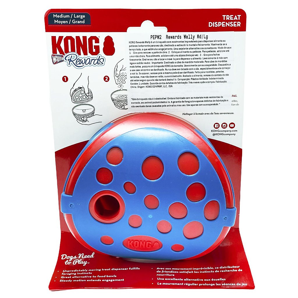 KONG Rewards Wally Dog Treat Dispenser Toy Blue/Red Medium/Large