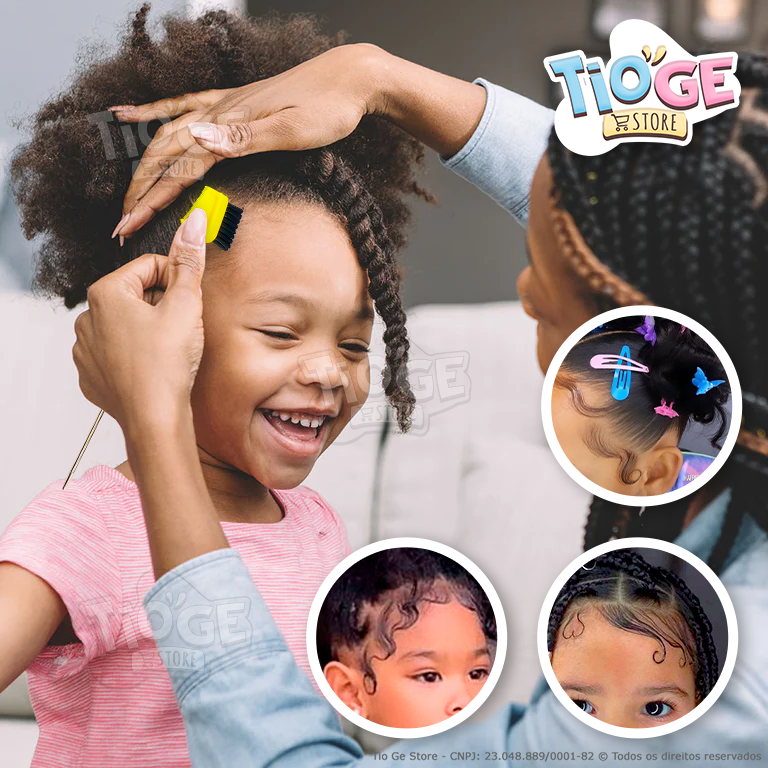 Kit Penteado Baby Hair 1 Pente Escova Baby Hair 3 em 1 Amarelo + 1