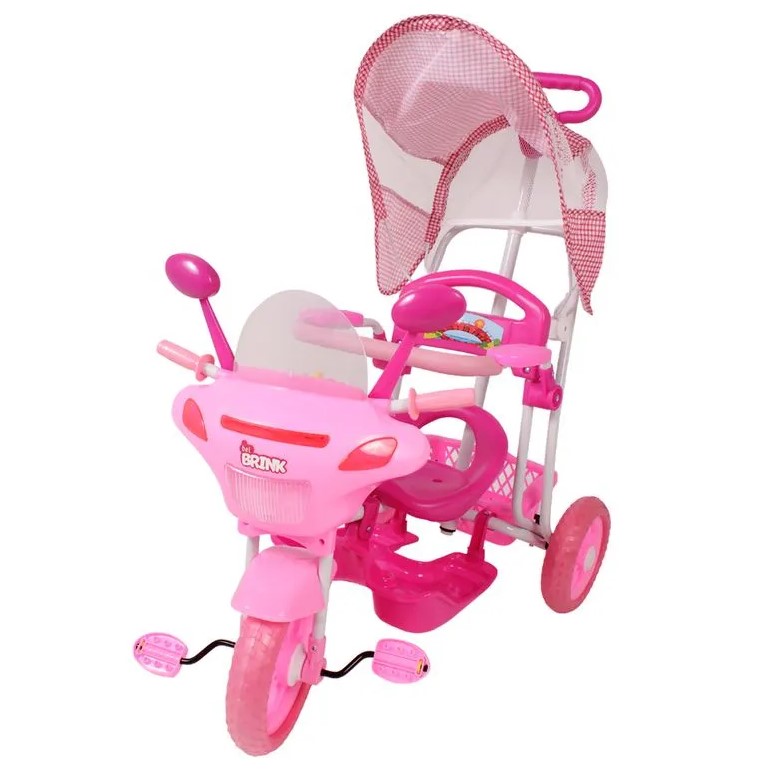 Triciclo com Capota Rosa 3x1 Empurrar Balançar e Pedalar Bel Brink