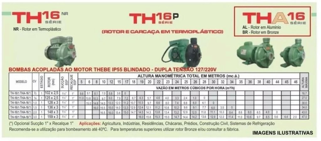 Bomba Monoestagio Thebe Th-16 Nr 2cv Trifasico 220/380v Motor Nova