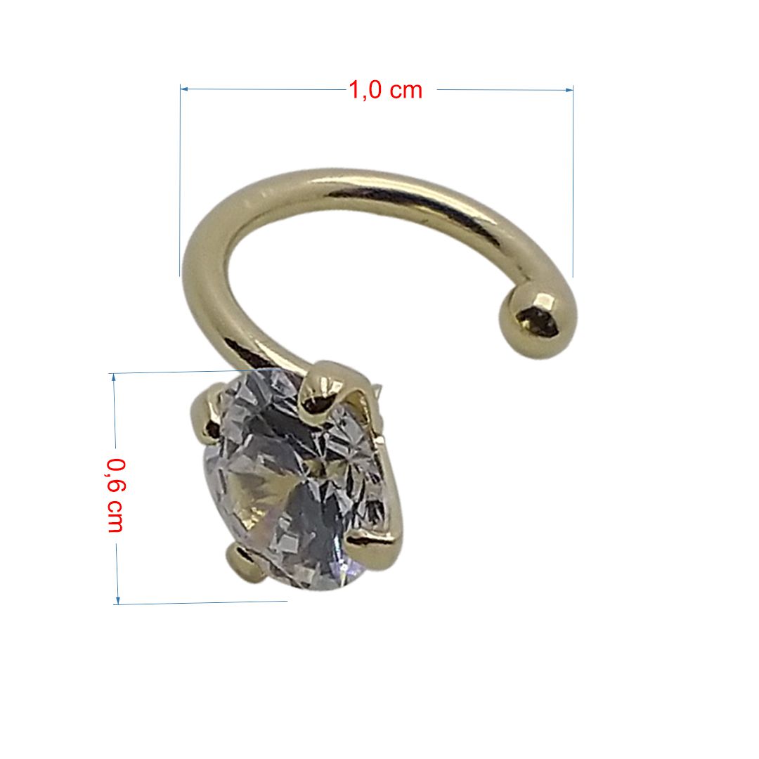 Piercing folheado a ouro 18k com detalhe pedra zircônia cravejadas