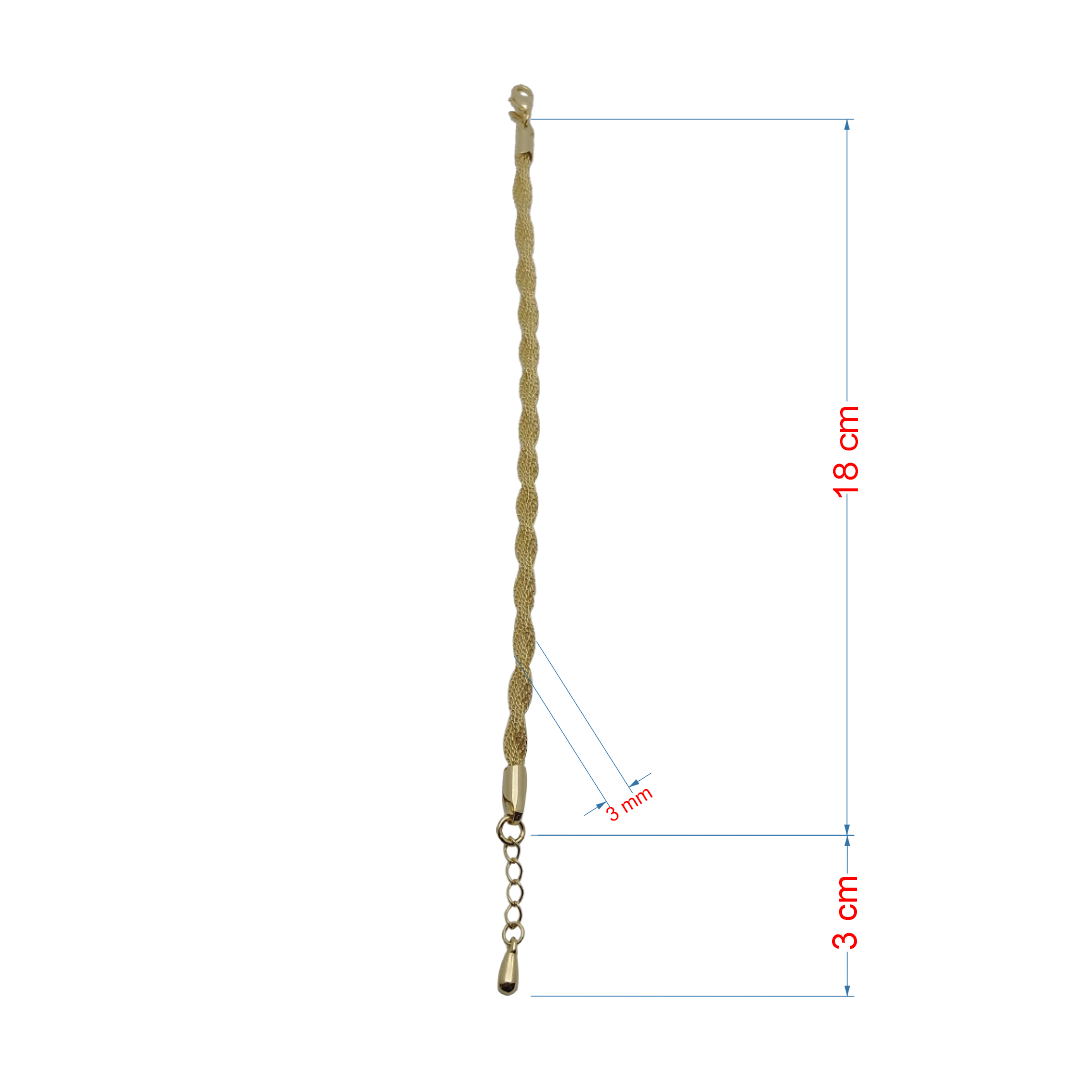 Pulseira  foleada a ouro 18k corrente fio torcido com extensor