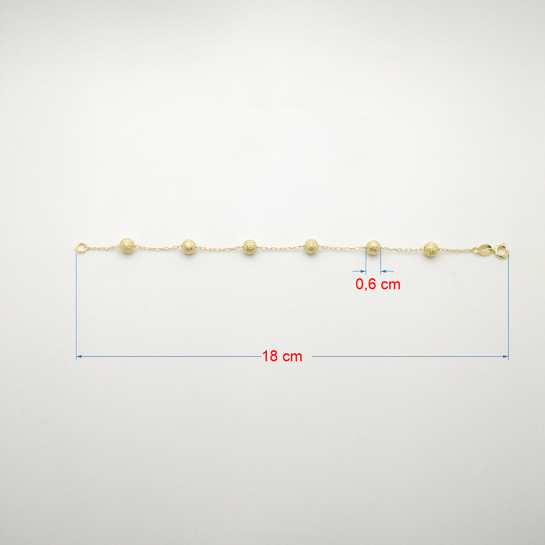 Pulseira folheado a ouro 18k bolinha 6mm fosca