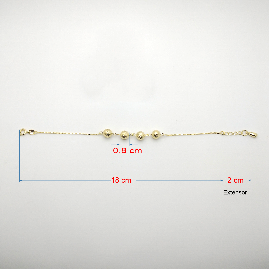 Pulseira folheado a ouro 18k bolinha 8mm fosca
