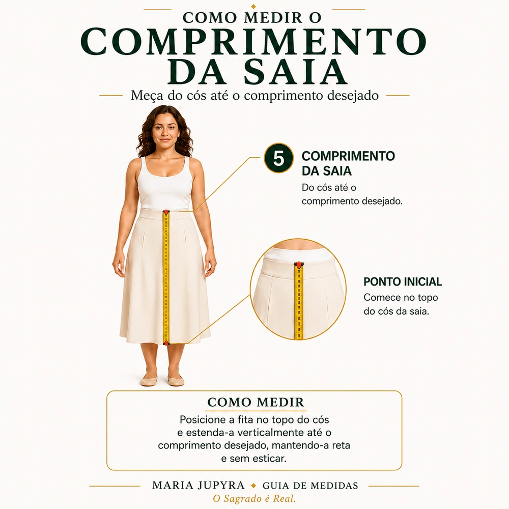 Como medir o comprimento da saia do topo do cós até o comprimento desejado