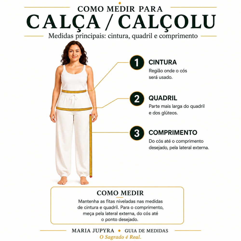 Como medir cintura, quadril e comprimento para calça ou calçolu