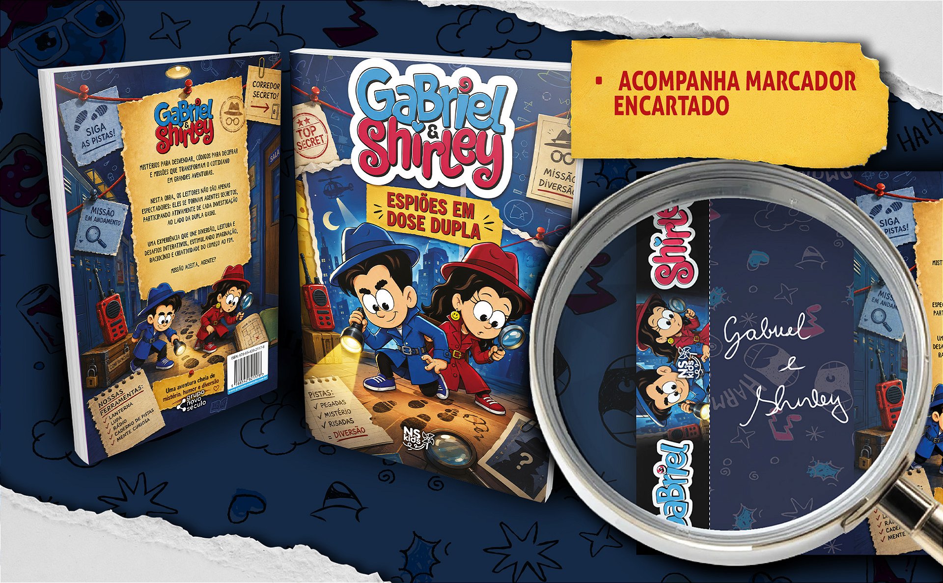 Gabriel e Shirley Espiões em Dose Dupla acompanha marcador encartado