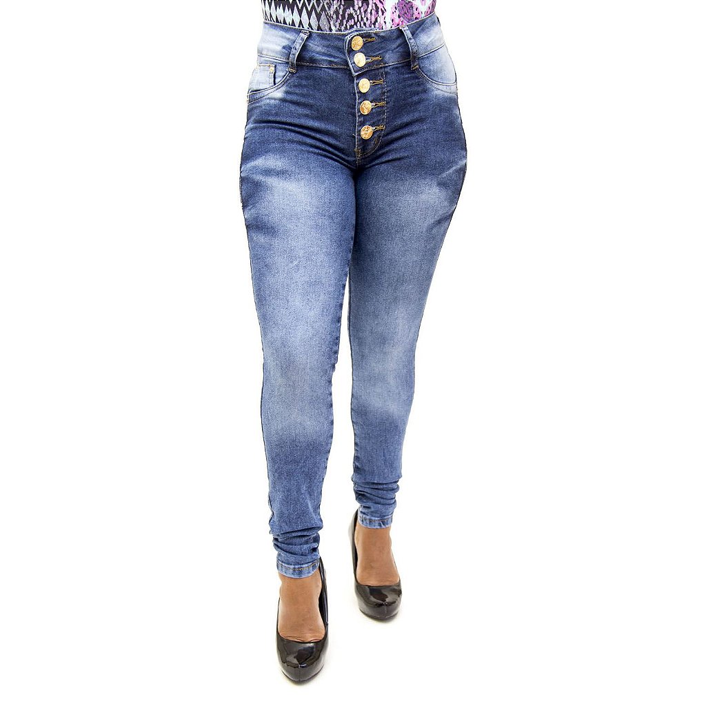 calça jeans de cintura alta feminina